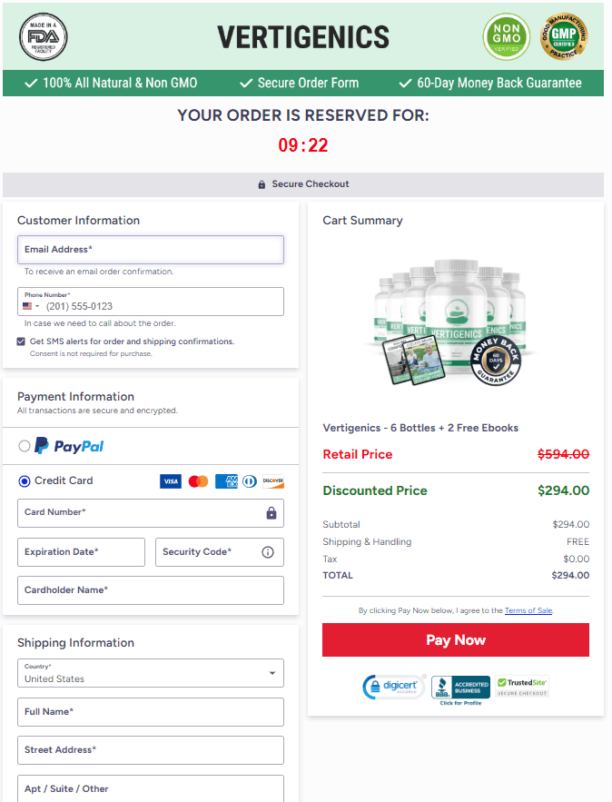 Vertigenics checkout-page